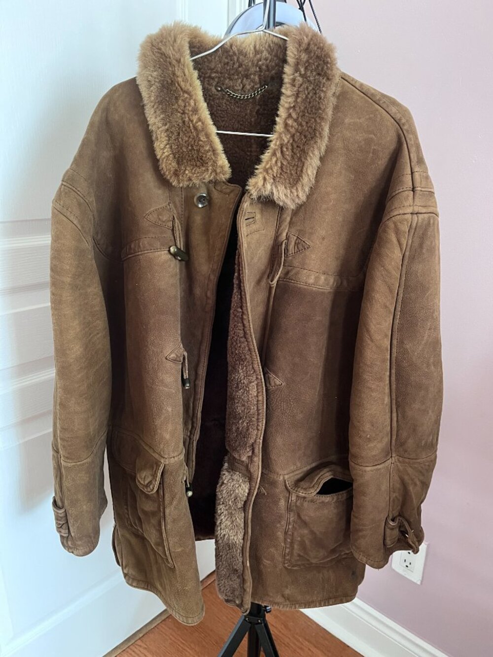 Vintage Cleiren Paris Men's Shearling Coat Genuine Italian Leather Seepskin Avia